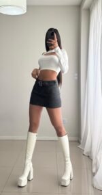 Pollera engomada con cinto tiro bajo - Imagen 3