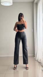 Pantalón engomado con recorte recto - Imagen 3