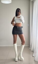 Pollera engomada con cinto tiro bajo - Imagen 4