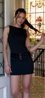 Vestido con cinto de bengalina