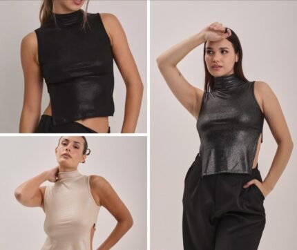 Top muscu brilló con espalda descubierta