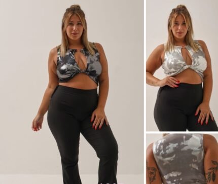 Top muscu tornasolado con avío y nudo