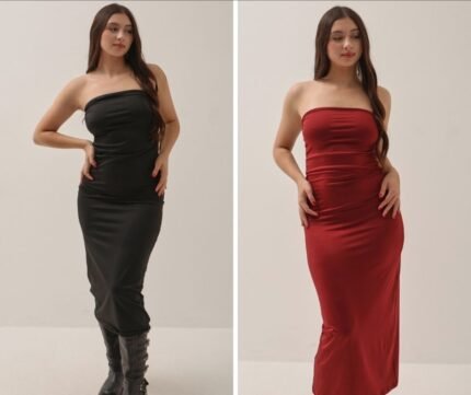 Vestido de lycra straple tres cuarto